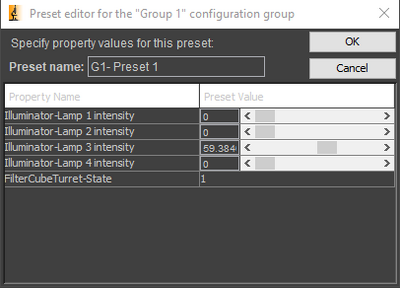 Setting individual lamp intensities for each filter cube