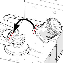 For single objective systems: line a flat edge on the adapter ring up with the flat edge on the magnetic adapter ring. Load the objective into objective mount on the AB170.