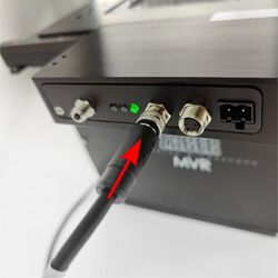 Connect the X-DC06 power and data cable labeled "ASR" to the controller on the X-ASR Stage.