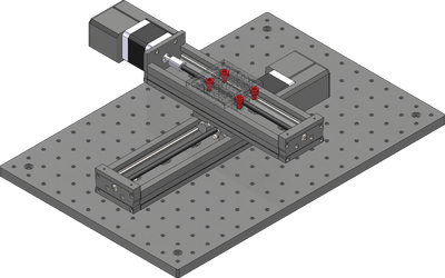 Loosely attach the Y-axis stage over the X-axis using the four provided stainless steel M6 screws and a 5 mm hex key. The Y-axis stage should be mounted so that the travel is centered on the X-axis. The system specifications and load ratings are provided assuming a centered mounting. If mounted elsewhere, the stiffness of the system will change, and in some cases loads may exceed the lower stage's carrying capacity.