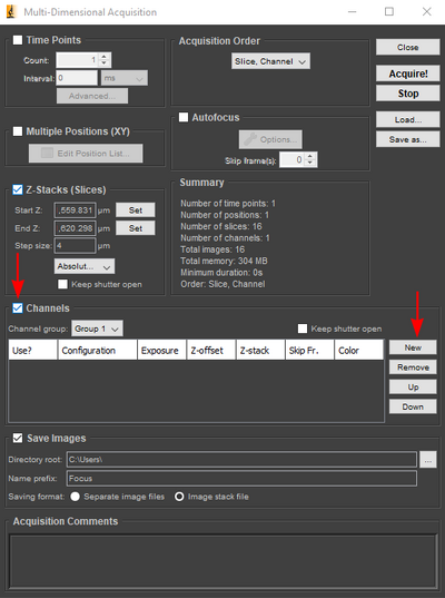 Setting up automated acquisition using previously channel configurations