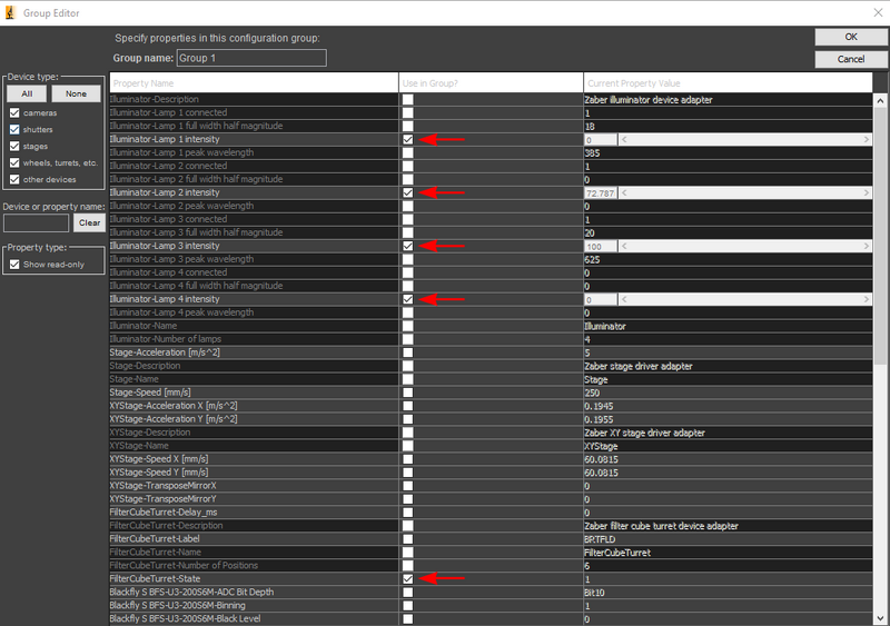 Selecting which properties are adjusted for each filter cube