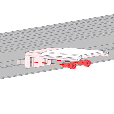 To install an AP236 slider by itself, insert a T-nut into the side of the LC40 extrusion, and fasten the AP236 in place using 2 x M6 x 14 screws and the 5 mm hex key. Adjust the slider height and alignment to ensure a straight path for the cable guide and retighten the cable guide support screws using the 5 mm hex key.