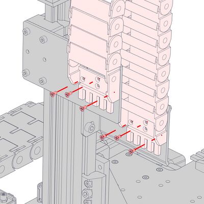 Install the cable guide by attaching the terminations to the AP235 support and the AP238 moving support. See CG Cable Guide and Cable Assembly for details on assembling the cable guides and Cable Management for important information on securing cables.