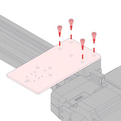 Attach the moving support plate (AP238, AP245, AP246 or AP247) to the Y-axis carriage(s) using the provided M4 x 8 screws and the 3 mm hex key. AP238 is shown here.